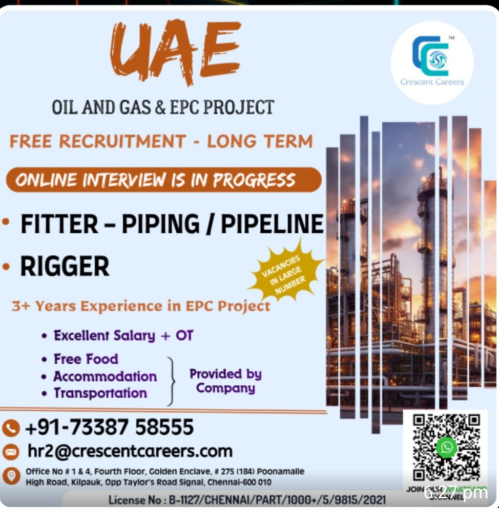 OIL AND GAS EPC PROJECT FREE RECRUITMENT