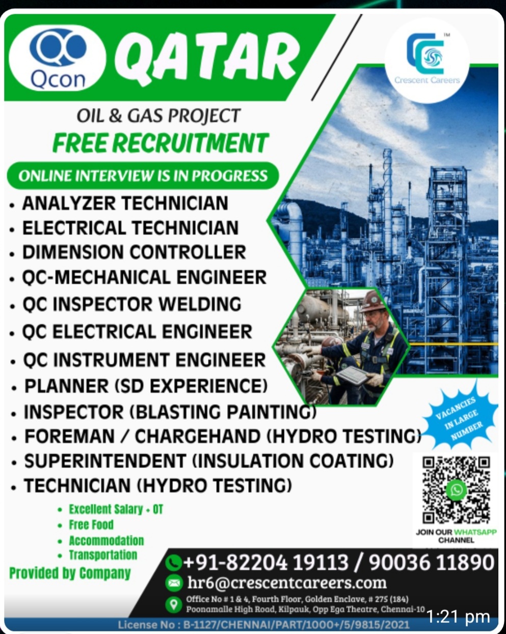 OIL AND GAS PROJECT FREE RECRUITMENT FOR QATAR