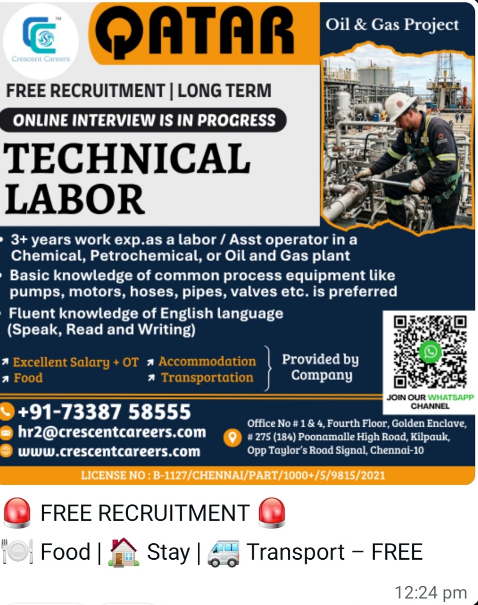 OIL AND GAS PROJECT FREE RECRUITMENT FOR QATAR