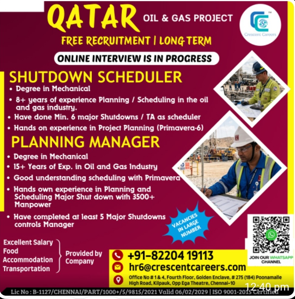 OIL AND GAS PROJECT LONG TERM RECRUITMENT