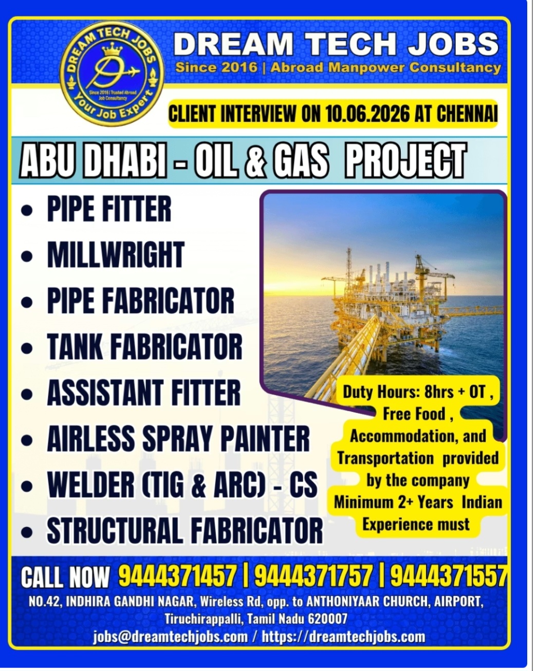 OIL &GAS PROJECT HIRING FOR ABU DHABI