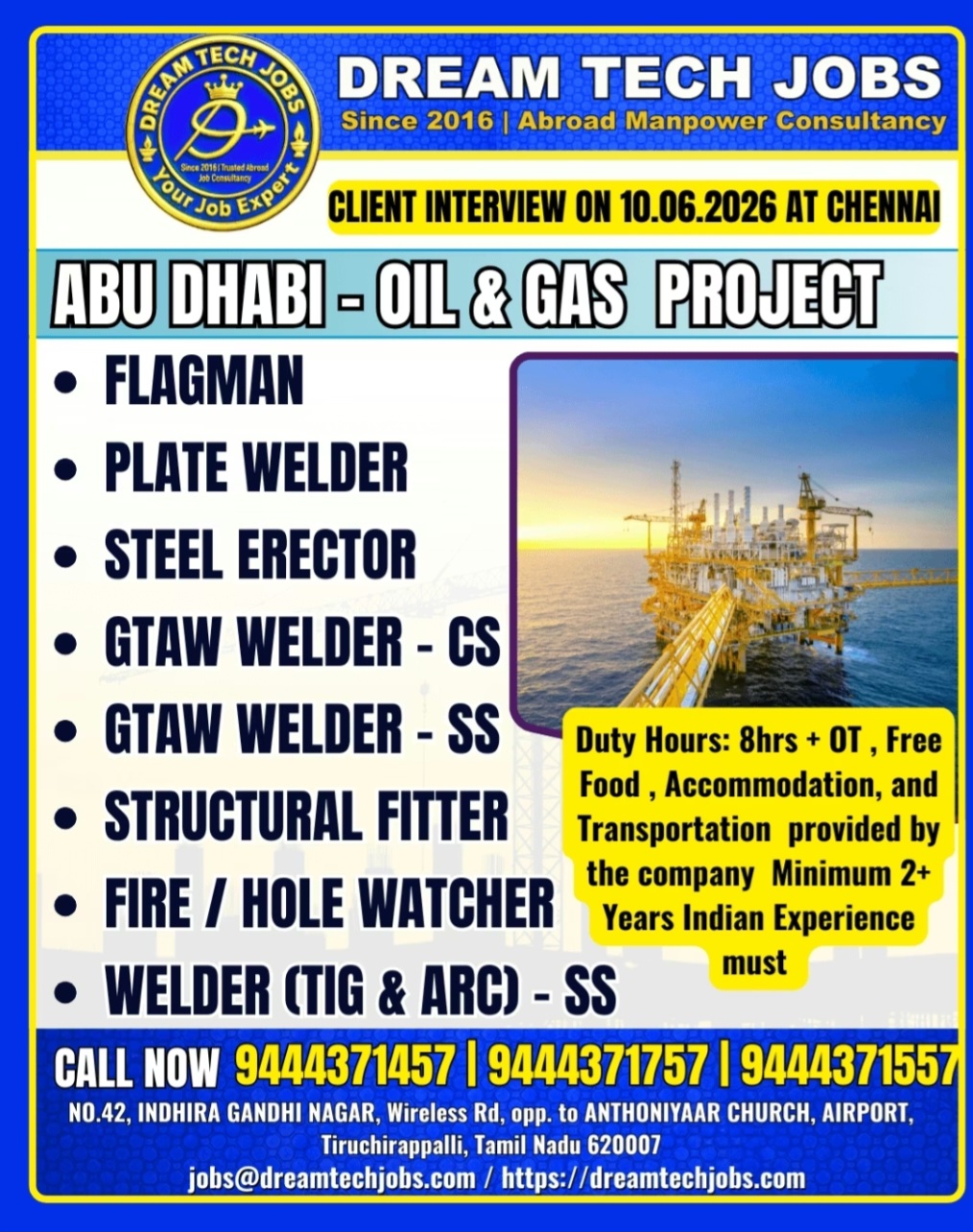 OIL &GAS PROJECT HIRING FOR ABU DHABI