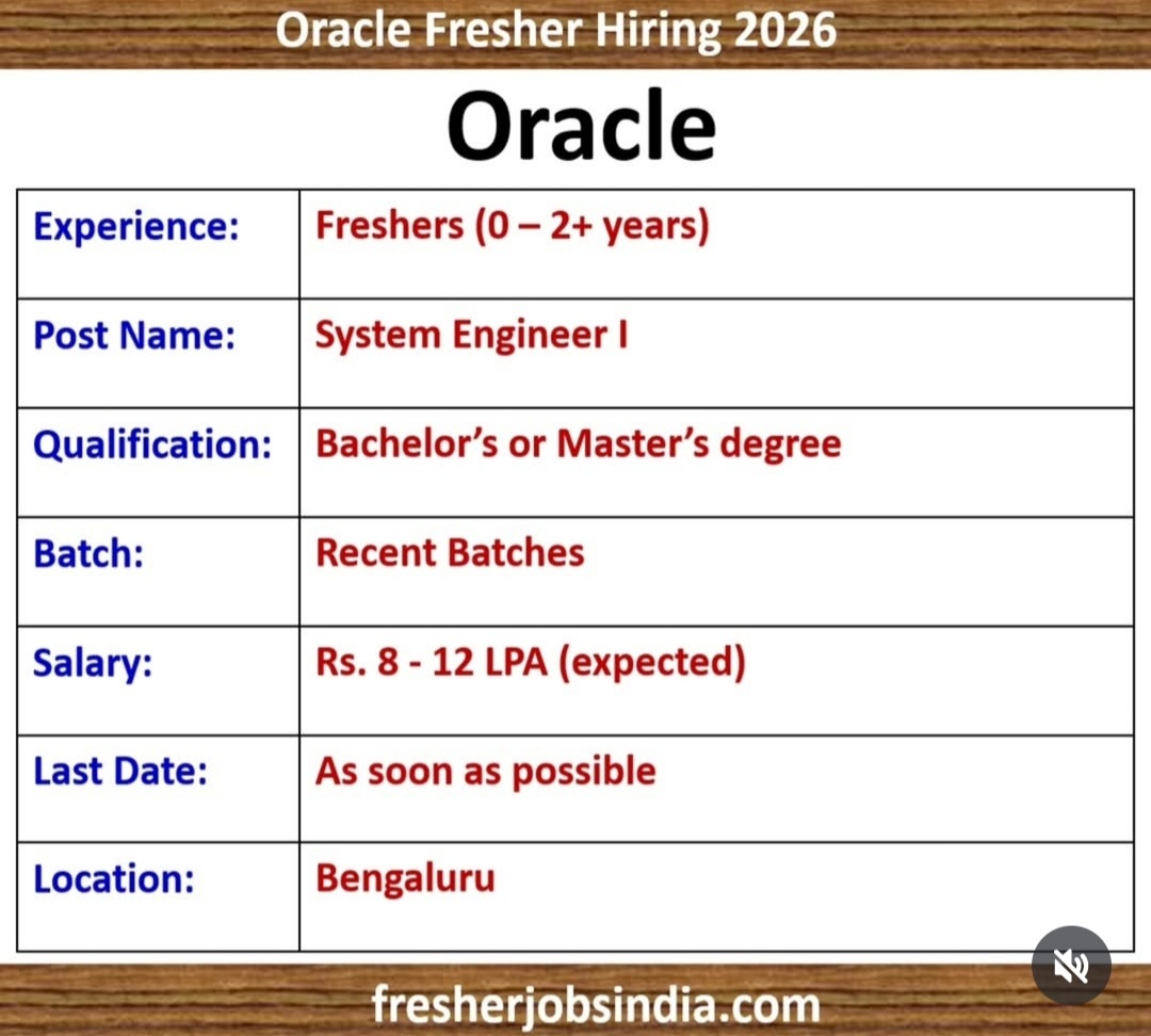 ORACLE FRESHERS HIRING