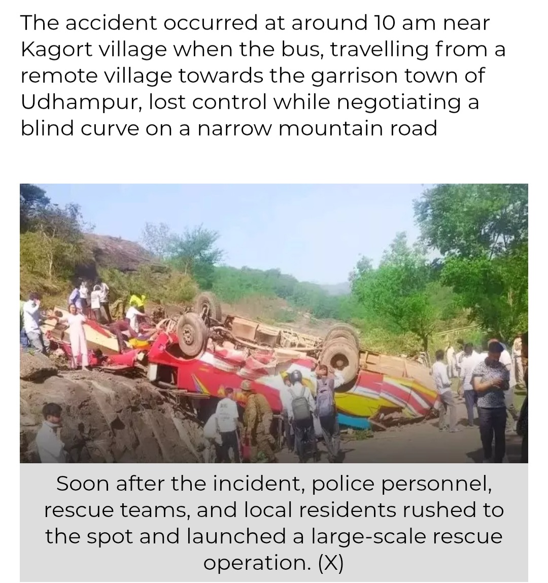 Passenger Bus Plunges into Gorge in J&K's Udhampur, 15 killed