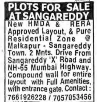 PLOTS FOR SALE AT SANGAREDDY