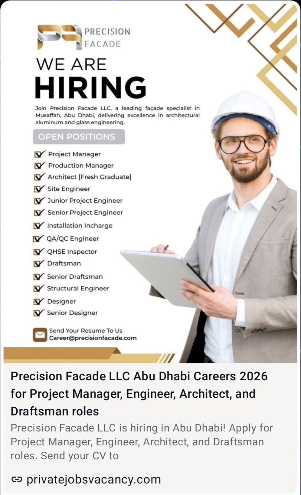 PRECISION FACADE LLC ABU DHABI CAREERS 2026