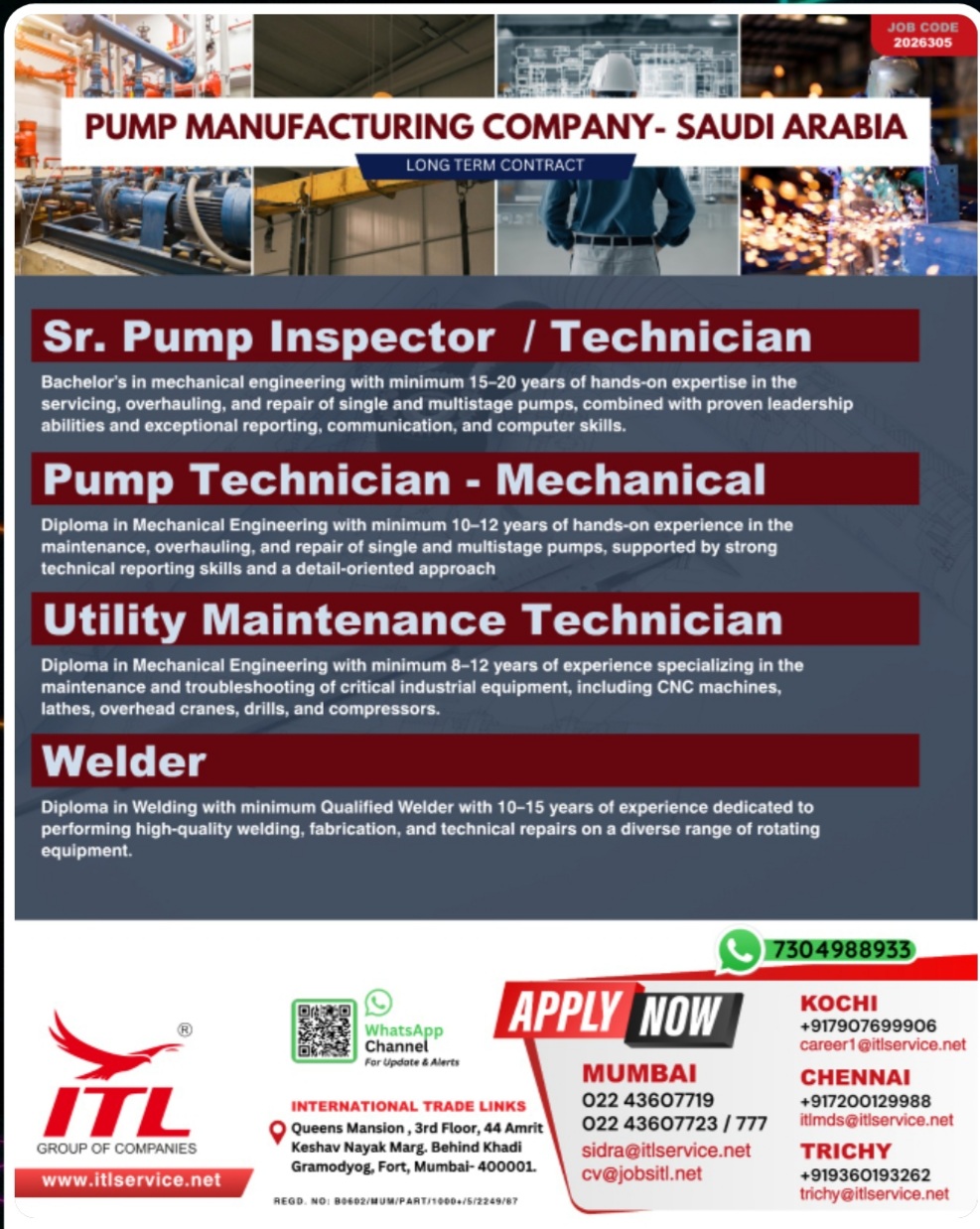 PUMP MANUFACTURING COMPANY IN SAUDI ARABIA IS HIRING