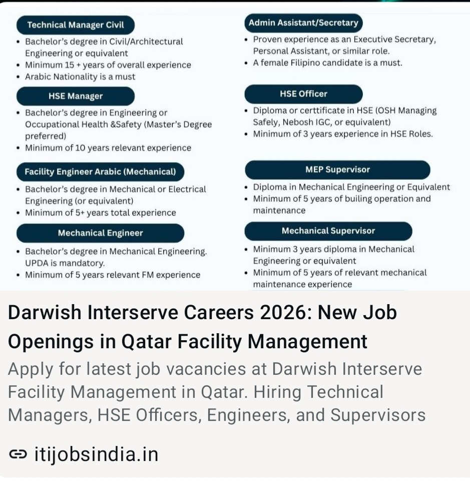 QATAR FACILITY MANAGEMENT JOB OPENINGS