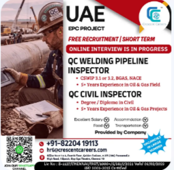 QC CIVIL INSPECTOR / QC WELDING PIPELINE INSPECTOR