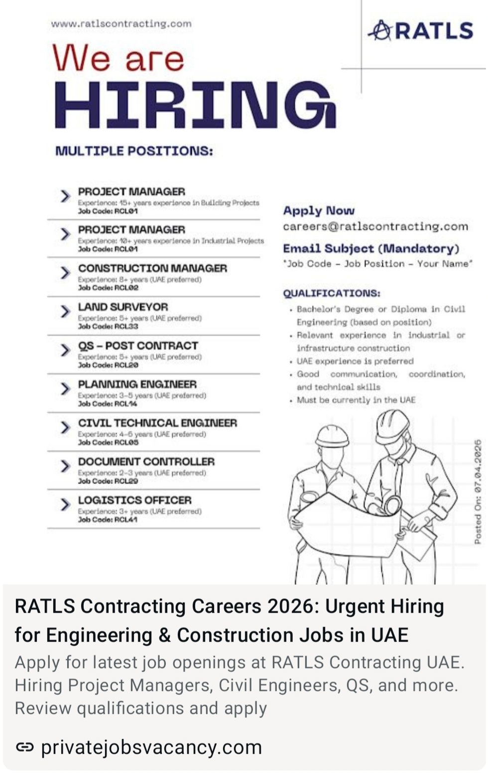 RATLS CONTRACTING LLC IS HIRING FOR 2026