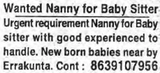 Recruitment A Nanny  For Baby Sitter