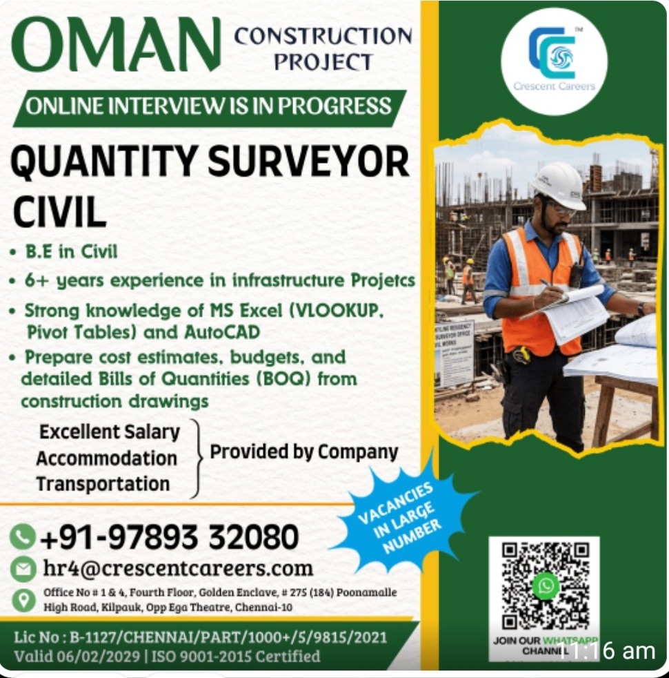 RECRUITMENT FOR CONSTRUCTION PROJECT FOR OMAN