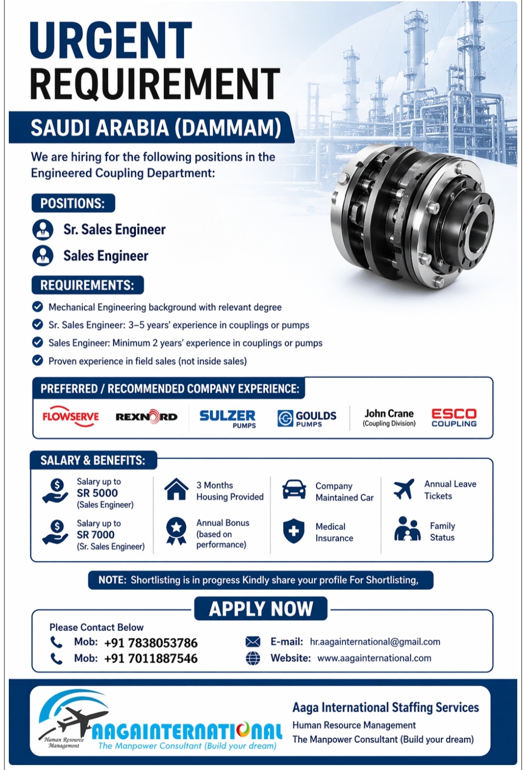 RECRUITMENT FOR ENGINEERS AT DAMMAM