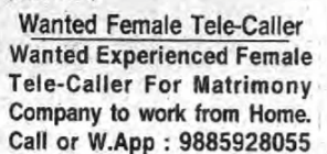 Recruitment for Female Tele- Caller