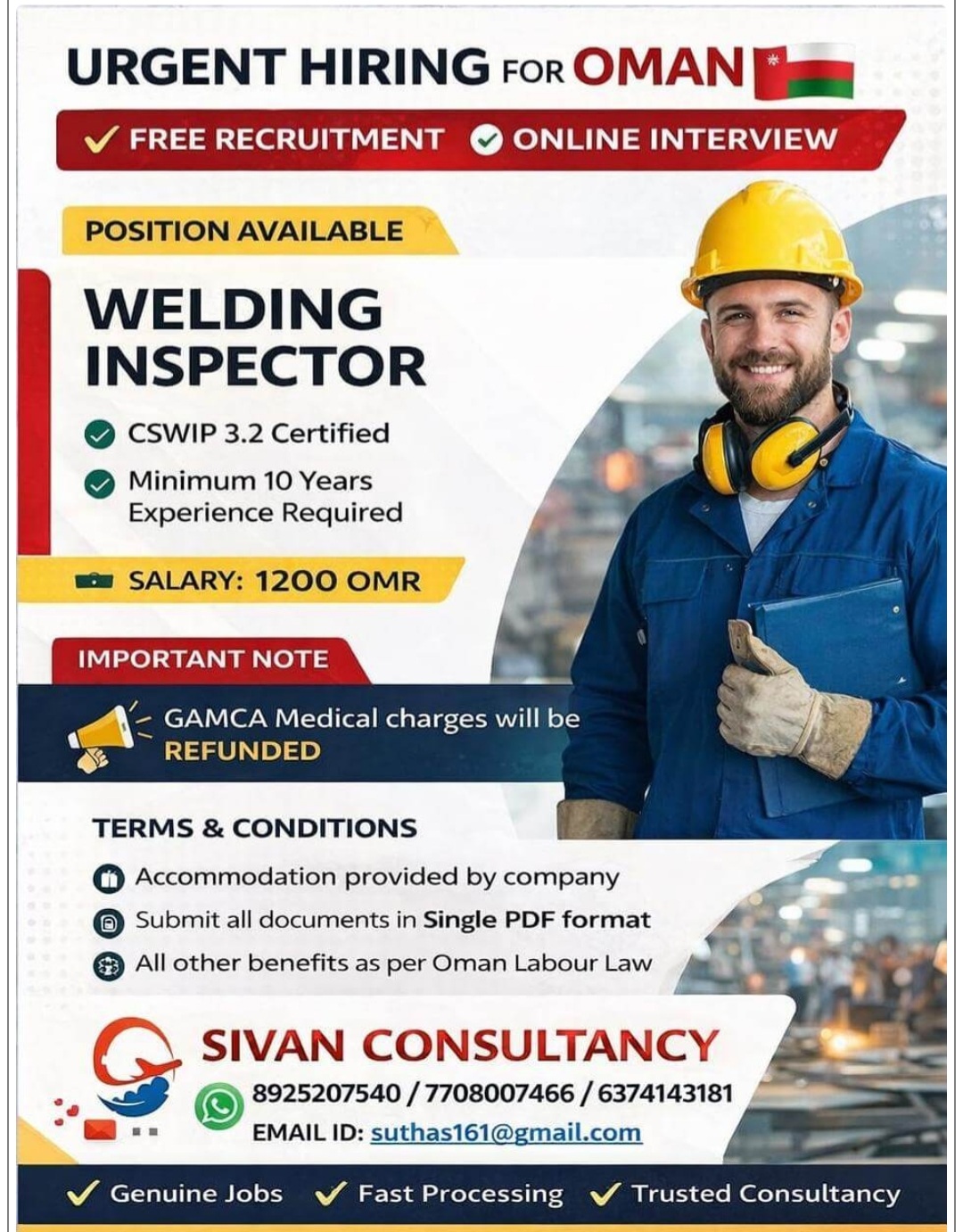 RECRUITMENT FOR WELDING INSPECTOR AT OMAN