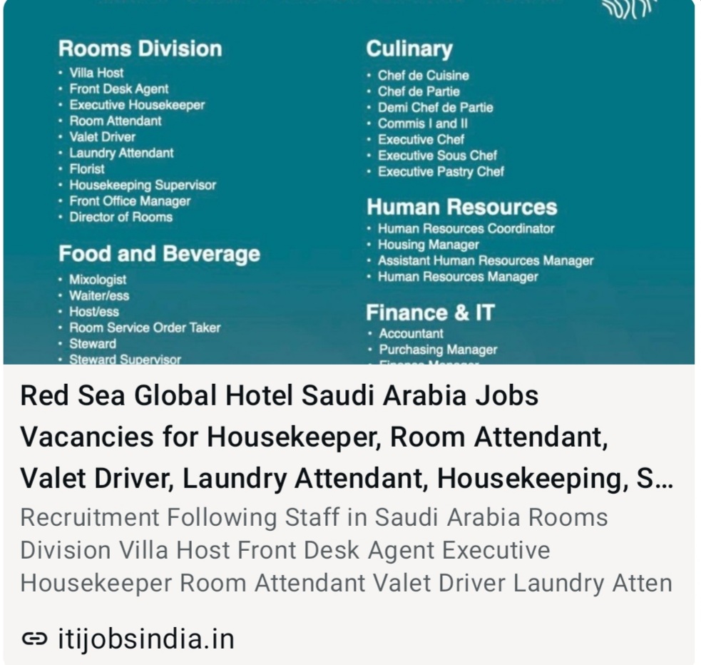 RED SEA GLOBAL HOTEL IS HIRING AT SAUDI ARABIA