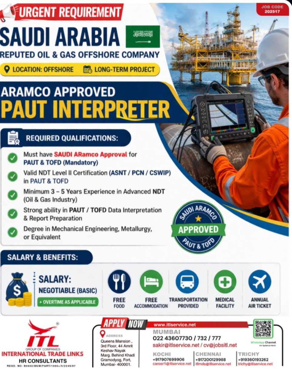 REPUTED GAS AND OFFSHORE COMPANY IS HIRING AT SAUDI ARABIA