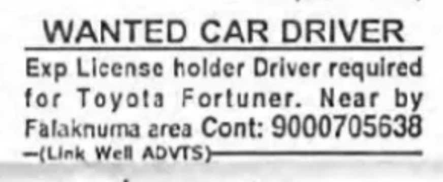 Requirement for car Driver