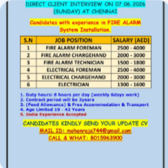 REQUIREMENTS FOR DUBAI – DIRECT CLIENT INTERVIEW ON 07.06.2026 (SUNDAY) AT CHENNAI