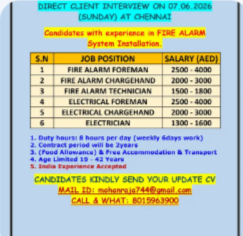 REQUIREMENTS FOR DUBAI – DIRECT CLIENT INTERVIEW ON 07.06.2026 (SUNDAY) AT CHENNAI