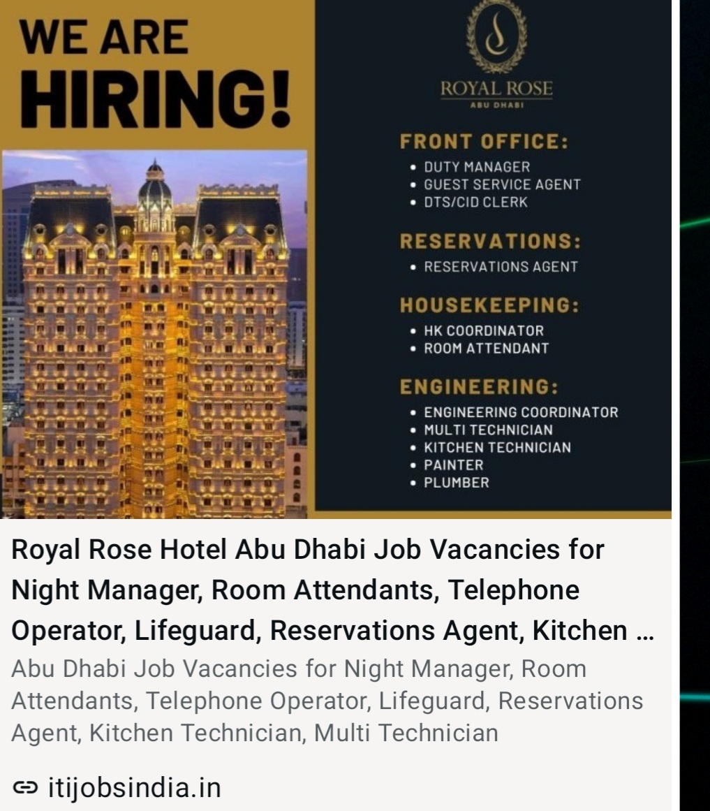 ROYAL ROSE HOTEL US RECRUITING FOR ABU DHABI
