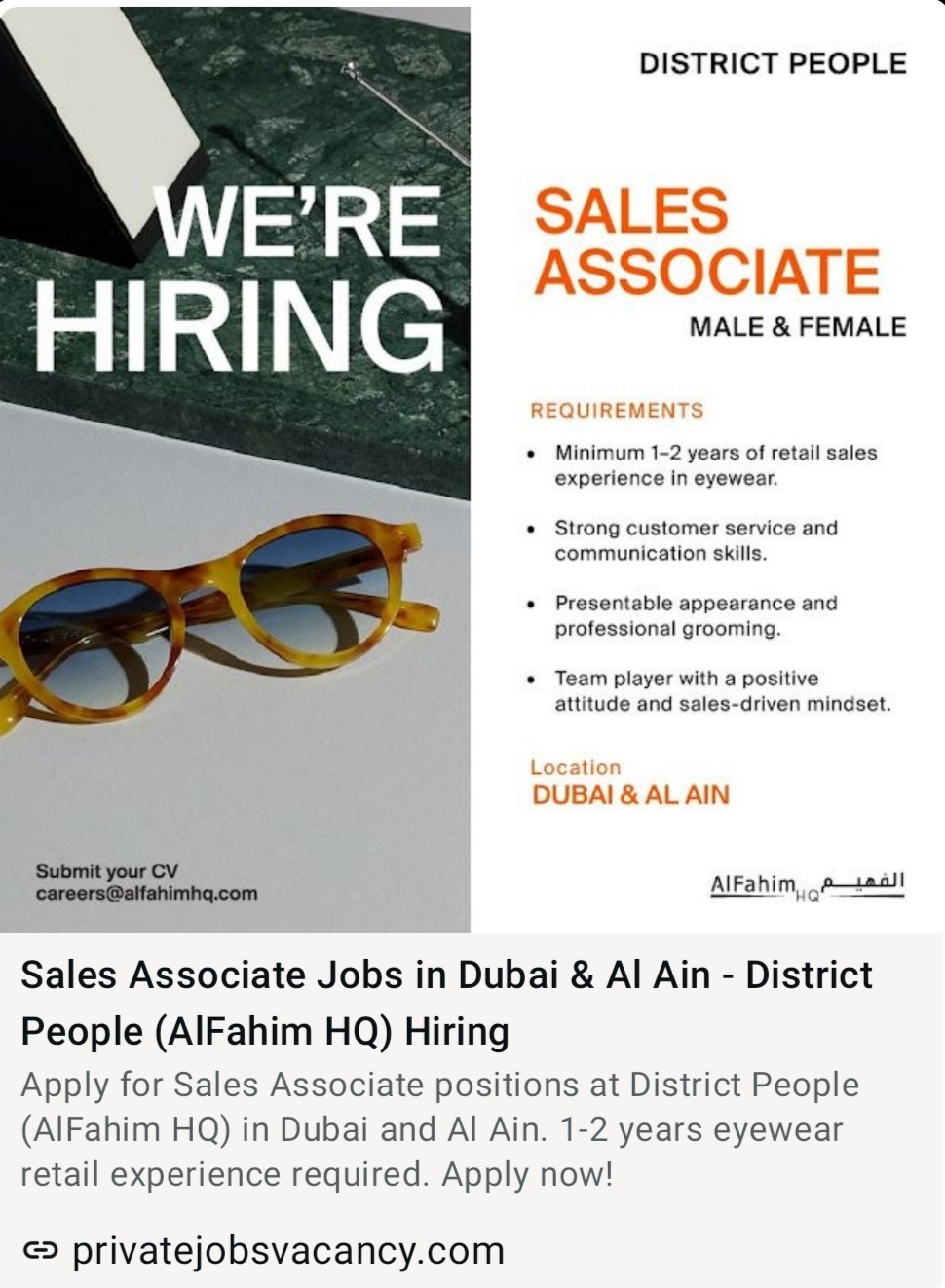 SALES ASSOCIATE JOBS IN DUBAI