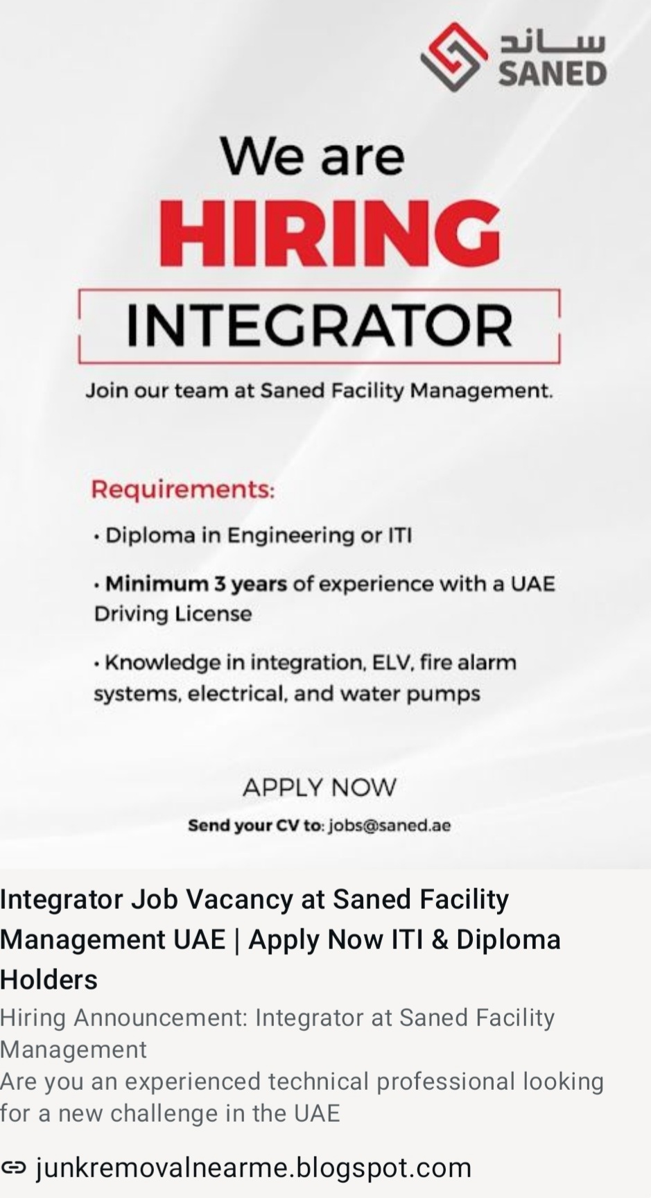 SANED FACILITY MANAGEMENT IS HIRING AT UAE
