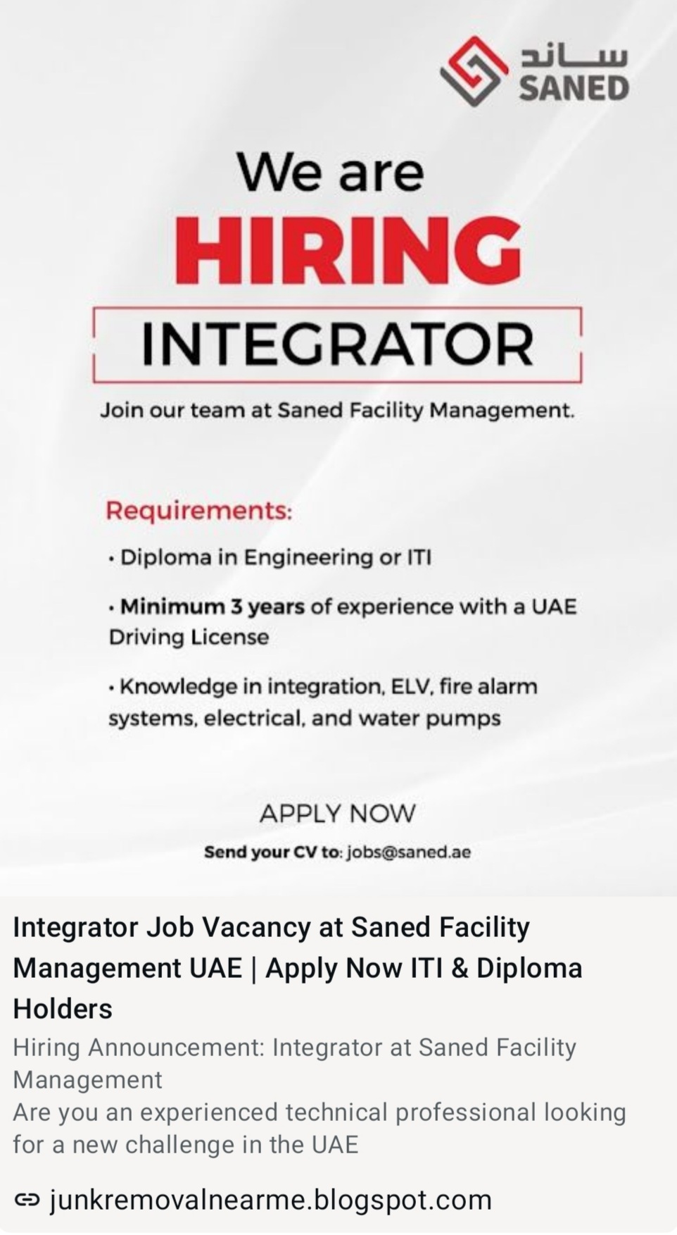 SANED FACILITY MANAGEMENT IS RECRUITING AT UAE