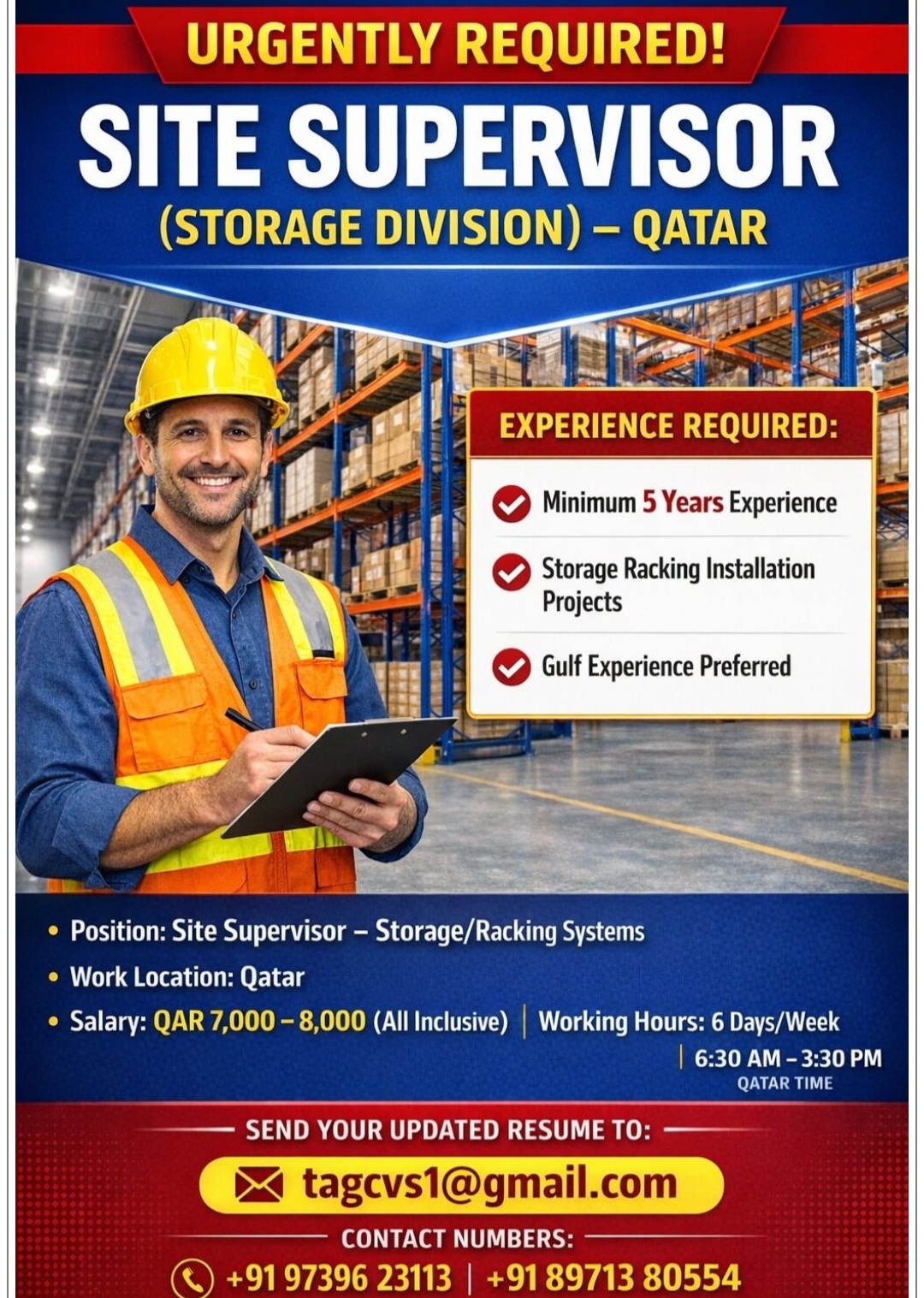 SEEKING SITE SUPERVISOR FOR QATAR