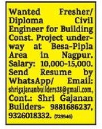 SHRI GAJANAN BUILDERS IS RECRUITING
