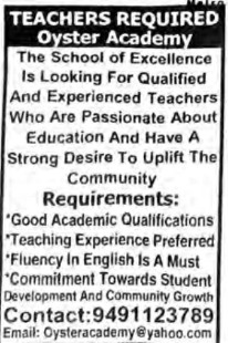 Teachers Required Oyster Academy