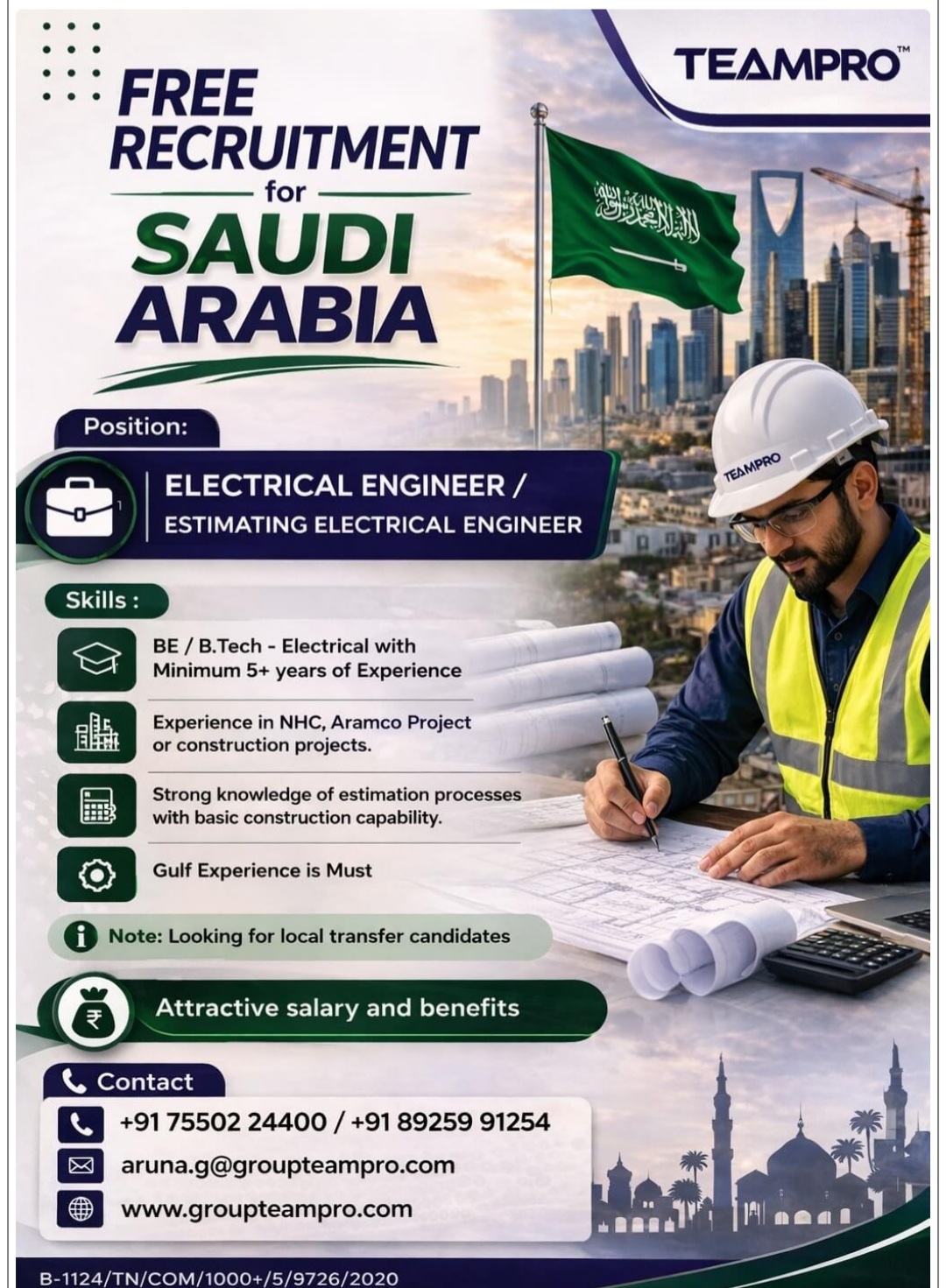 TEAM PRO IS RECRUITING ELECTRICAL ENGINEER FOR SAUDI ARABIA