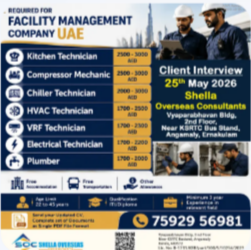 Technicians – Kitchen, Compressor Mechanic, Chiller, HVAC, VRF, Electrical, Plumber UAE