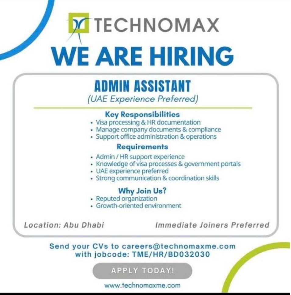 TECHNO MAX IS HIRINF AT ABU DHABI