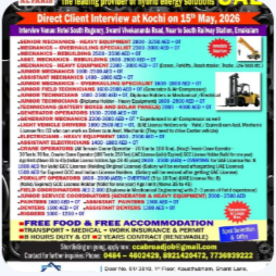 The renowned company AL FARIS GROUP conducts direct client interview at Kochi on 15th May, 2026 –
