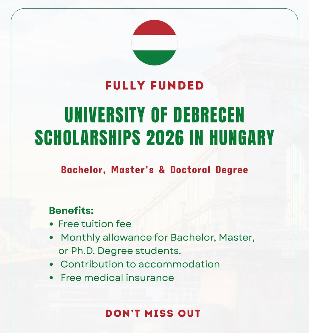 UNIVERSITY OF DEBRECEN SCHOLARSHIP 2026 IN HUNGARY