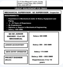 URGENT REQUIREMENT FOR OMAN