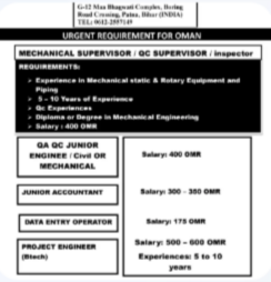 URGENT REQUIREMENT FOR OMAN