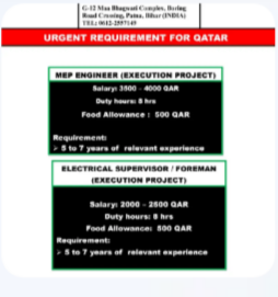 URGENT REQUIREMENT FOR QATAR
