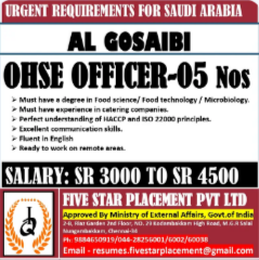 URGENT REQUIREMENT FOR SAUDI ARABIA