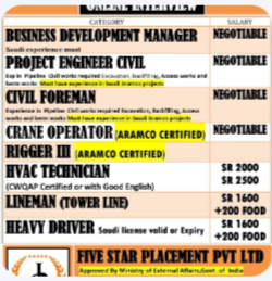 URGENT REQUIREMENT FOR SAUDI ARABIA