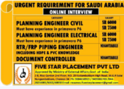 URGENT REQUIREMENT FOR SAUDI ARABIA