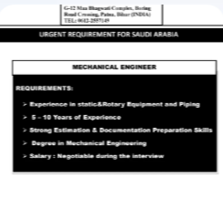 URGENT REQUIREMENT FOR SAUDI ARABIA