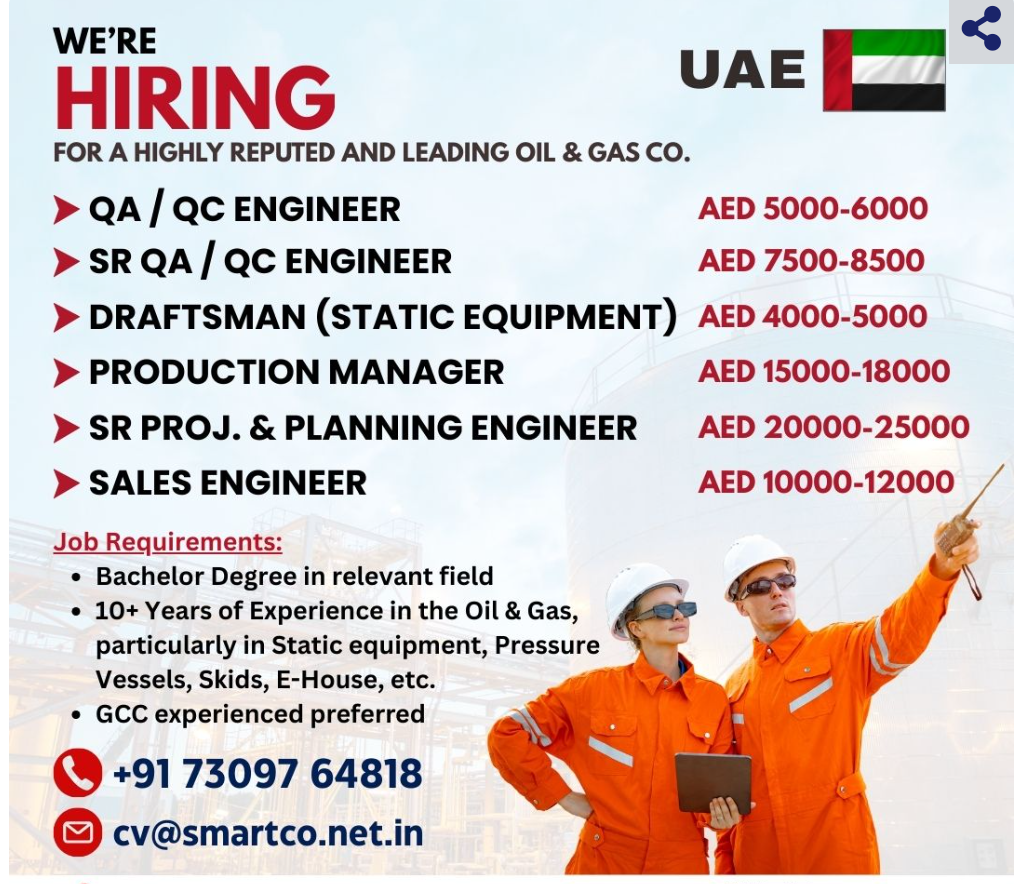 URGENTLY REQUIRED FOR UAE FOR A HIGHLY REPUTED AND LEADING OIL & GAS CO.