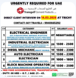 Urgently Required For UAE.