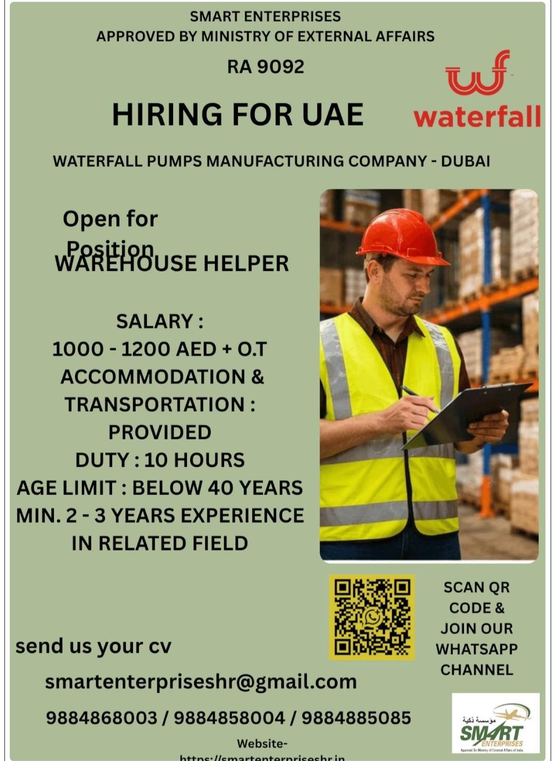WATERFALL PUMPS MANUFACTURING COMPANY IS HIRING FOR Dubai