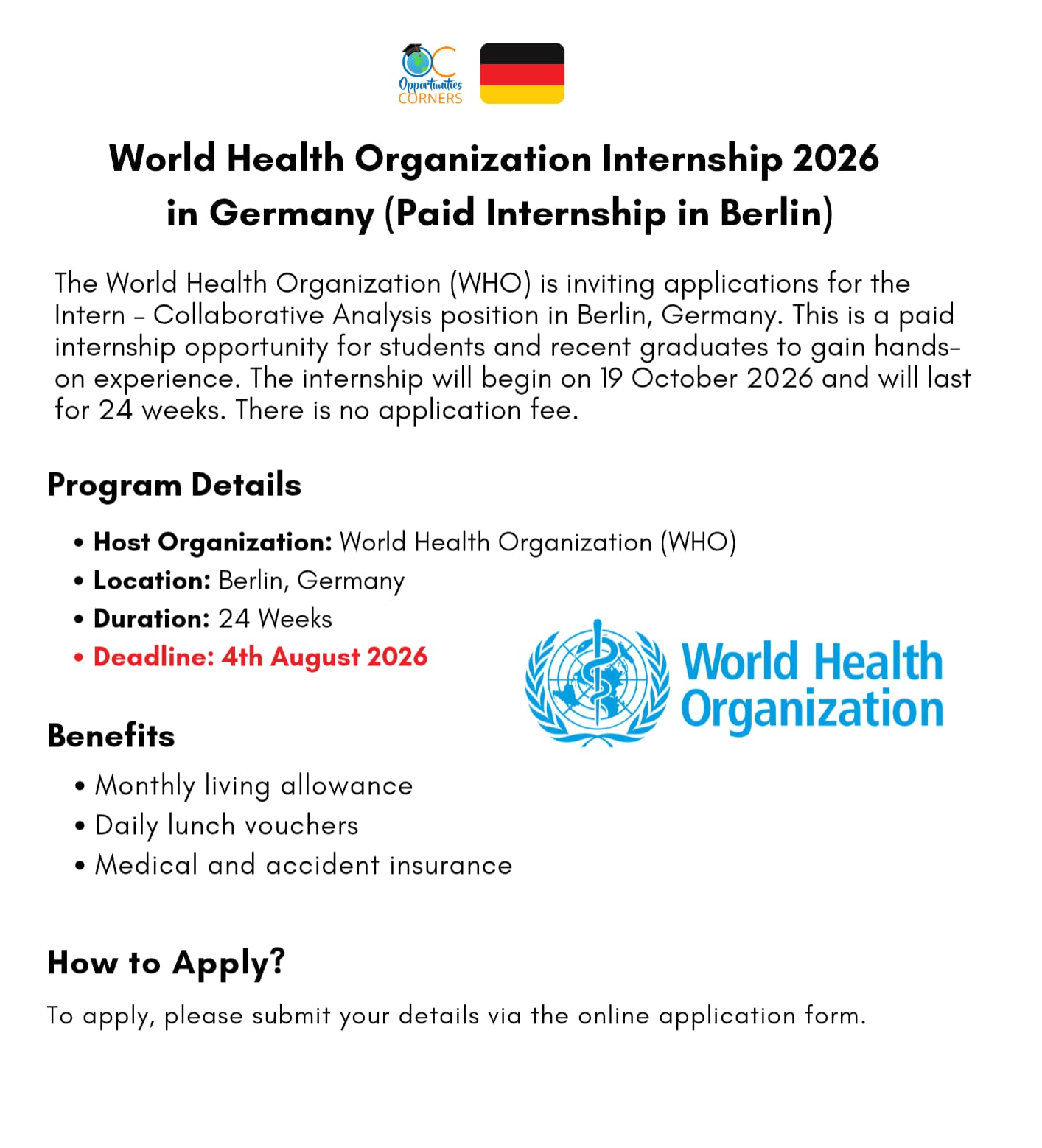 WHO Internship 2026 in Germany | Paid Internship in Berlin
