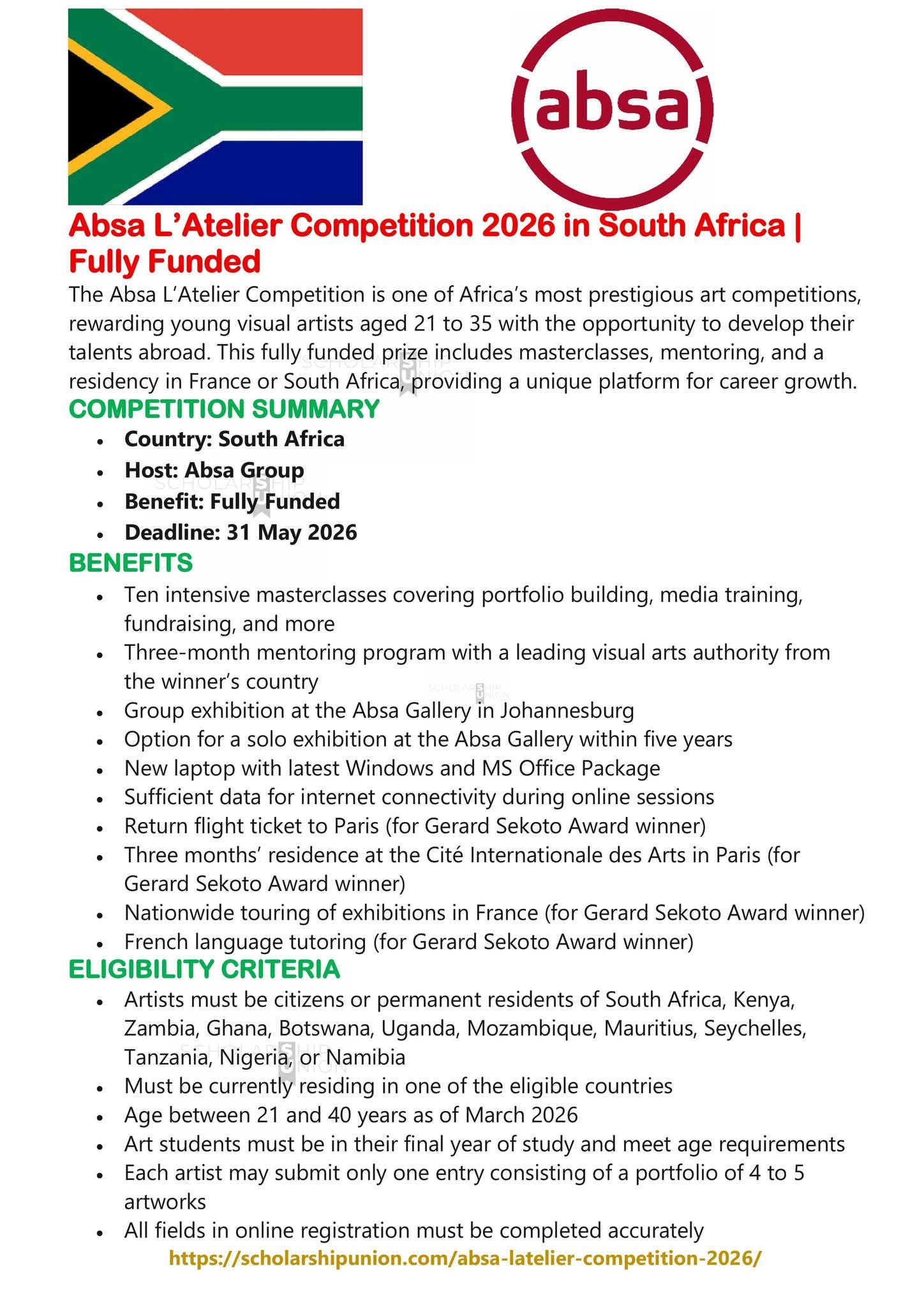 Absa L’Atelier Competition 2026 in South Africa