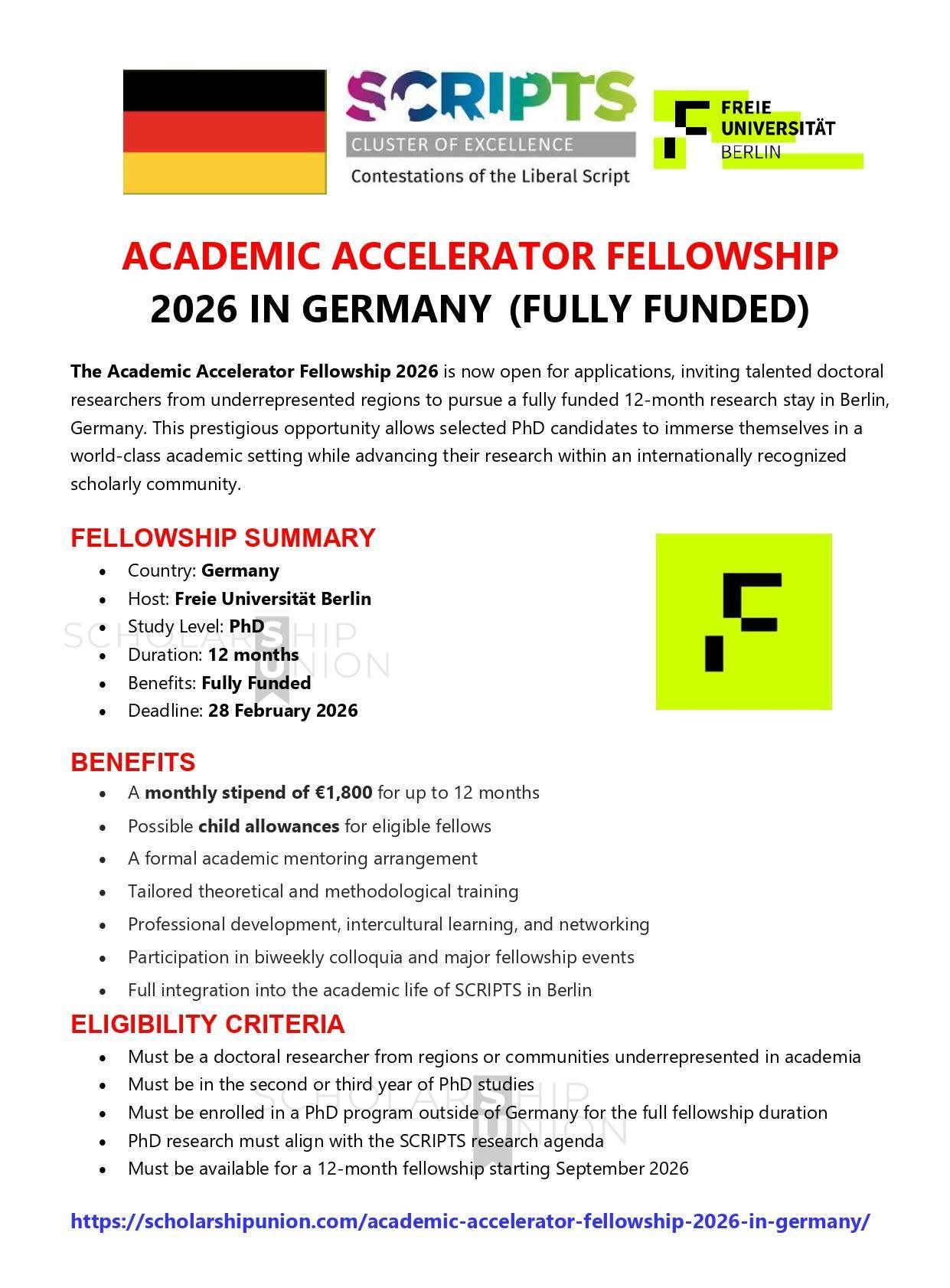 Academic Accelerator Fellowship 2026 in Berlin, Germany