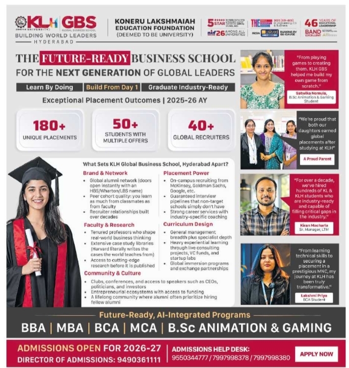 Admissions Open for AI-Integrated Programs at KLH GBS Hyderabad